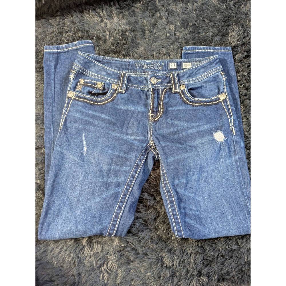 Miss Me Signature Skinny Jeans 27 Medium Wash Distressed JS5012S17 Low Rise 419
